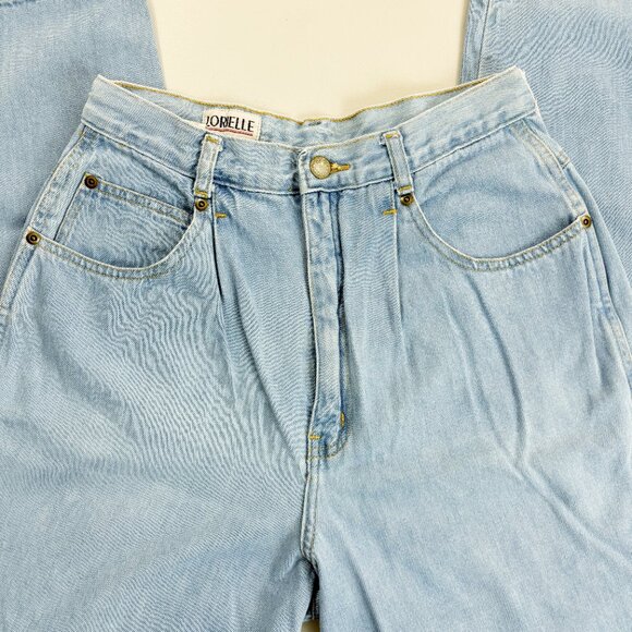 LORIELLE Vintage 80s High Waisted Mom Jeans SZ 11/12 Light Wash Pleated Front - Picture 5 of 10